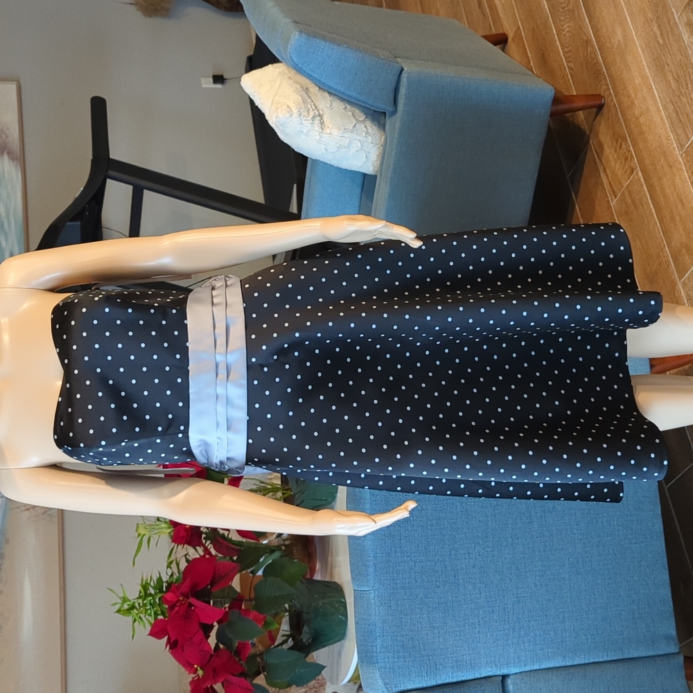 Vintage HAROLD'S Black+Gray Polka Dot Strapless Dress Size 6